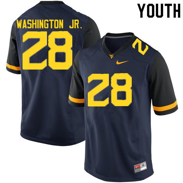 Youth #28 Keith Washington Jr. West Virginia Mountaineers College Football Jerseys Sale-Navy - Click Image to Close